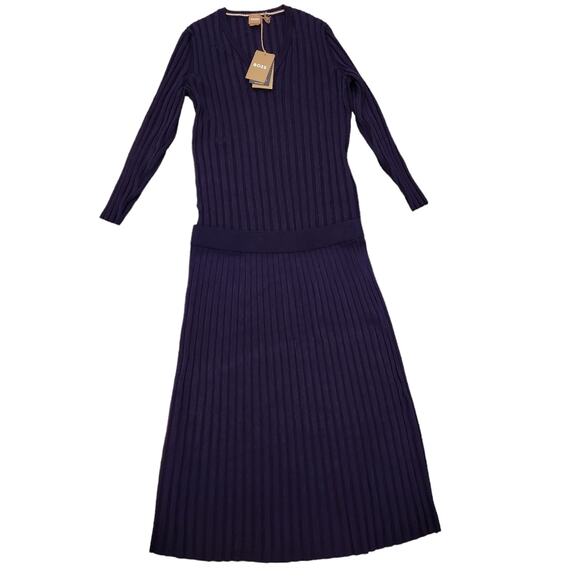 Boss Italian knit ribbed purple skirt suit size large - Picture 1 of 8